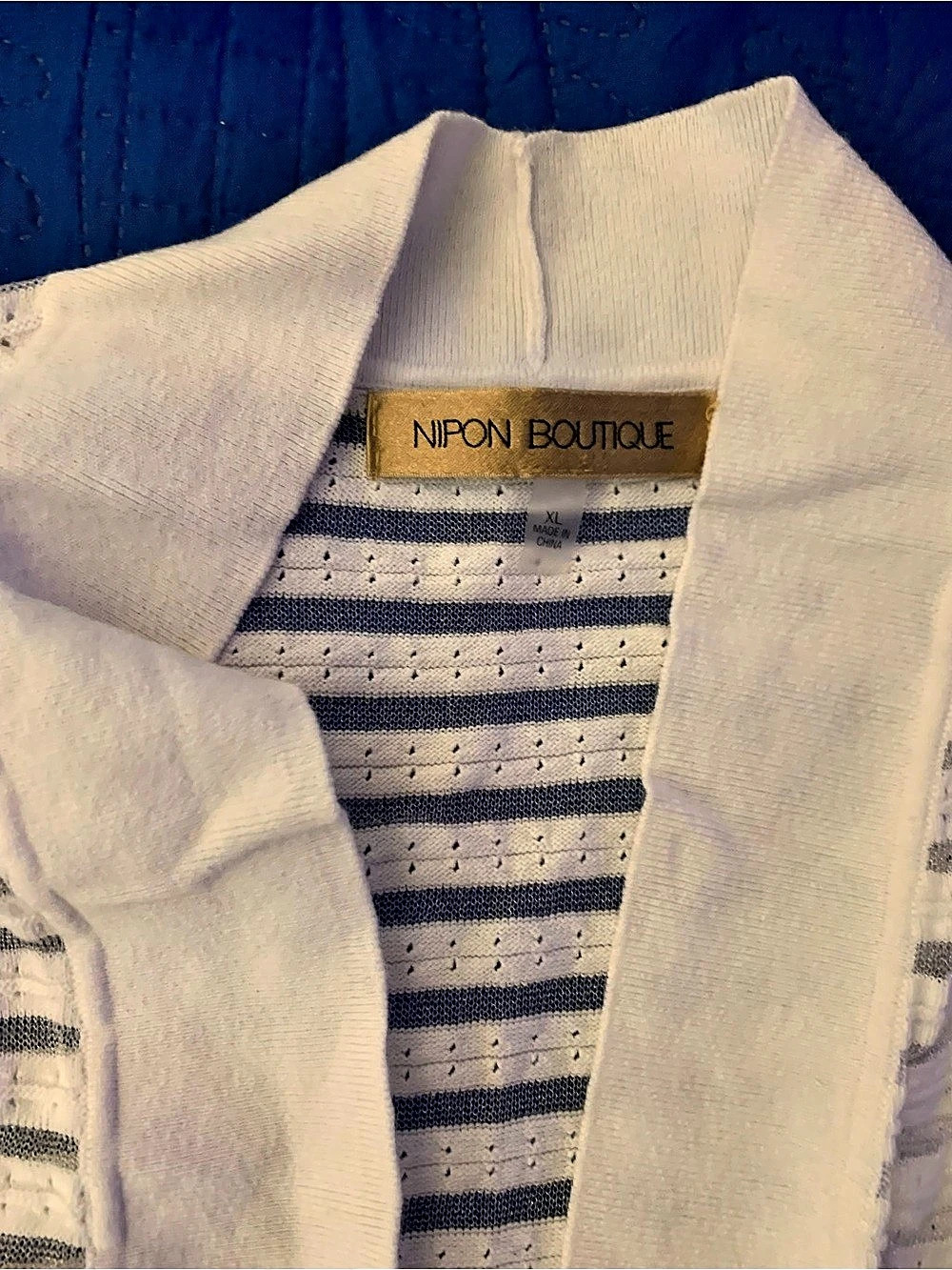 Nipon Boutique Striped Cardigan in White & Blue XL Like New